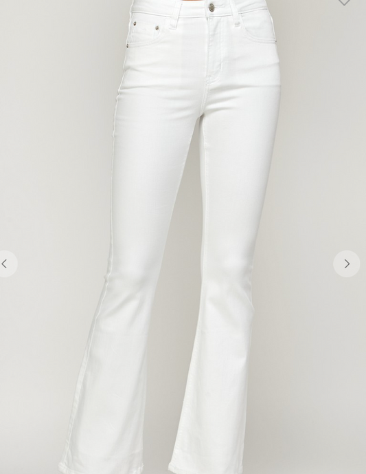 High Rise Raw Hem White Flare Jeans