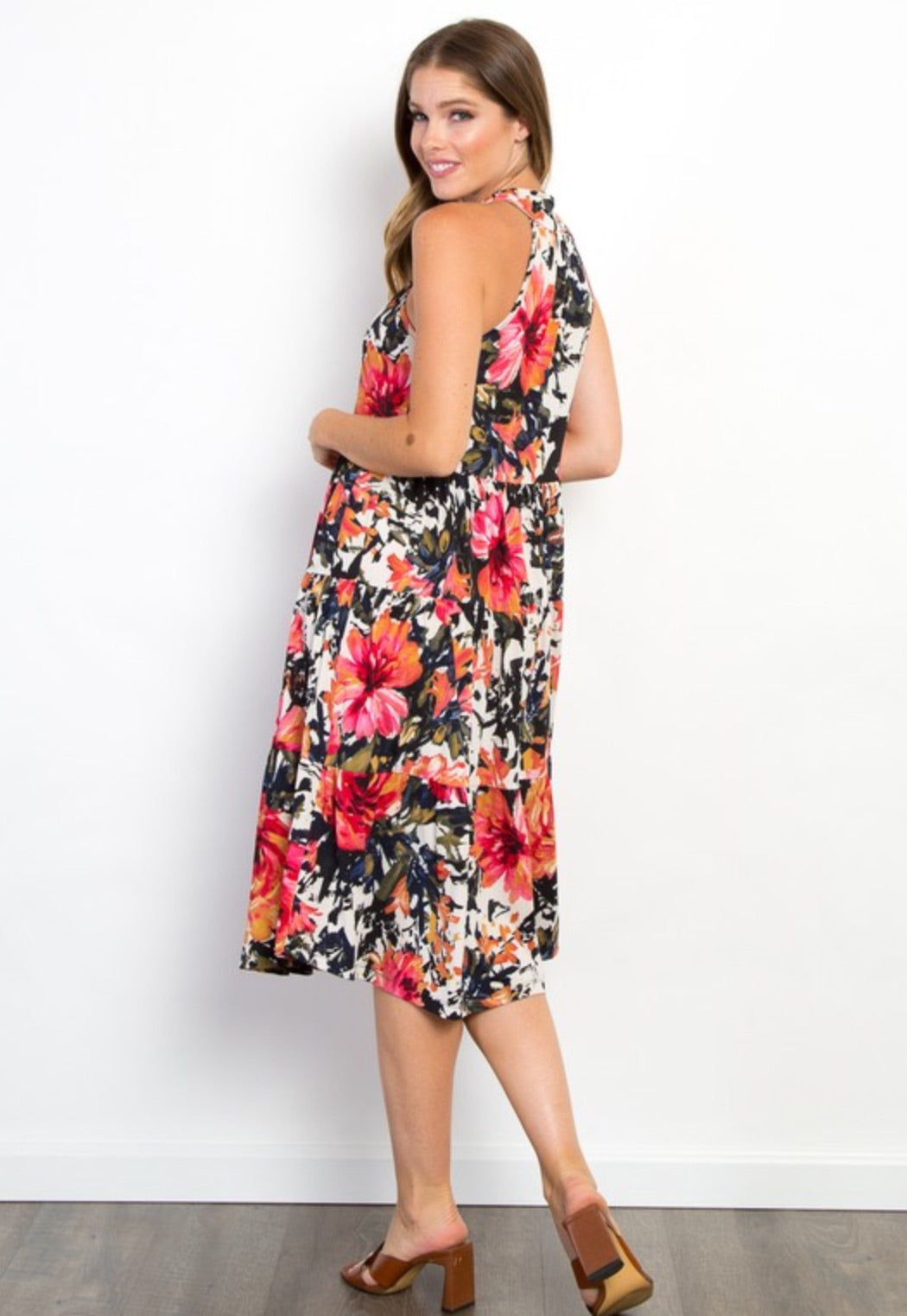 Halter Neck Print Tiered Dress