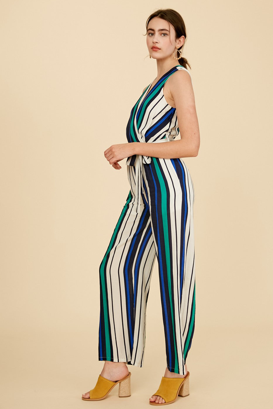 Multi Stripe V-neck wrap Jumpsuit